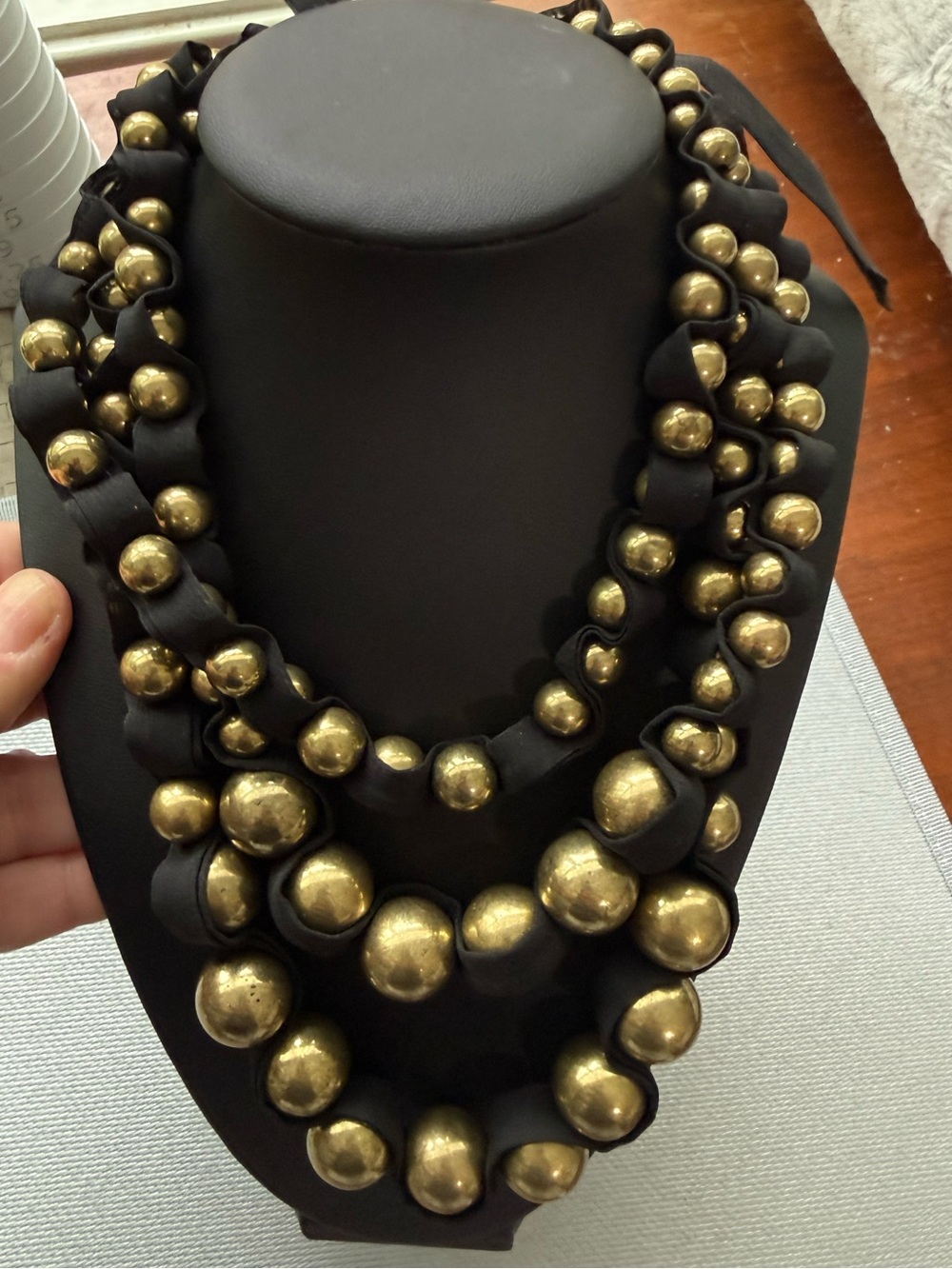 Ann Taylor Black and Gold Bead Multi-Strand Statement Necklace and bracelet set